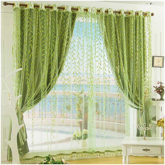 窗簾顏色搭配：自然-自然黃色+綠色